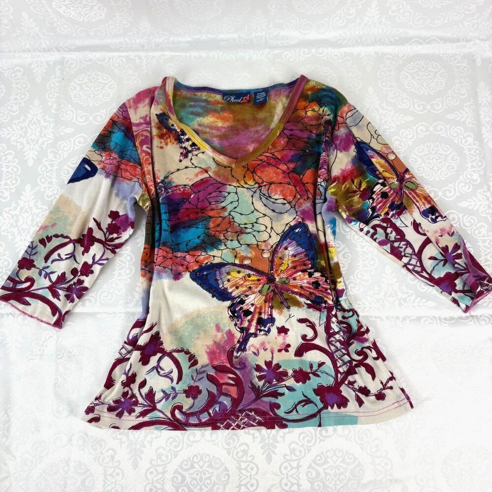 Phool Top Embellished Cotton Butterfly Print Festival Cotton Whimsical Sz M